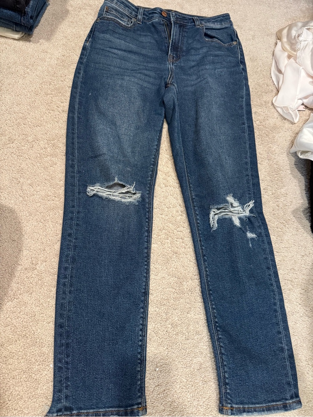 American Eagle Outfitters Dark Blue Distressed Straight Jeans